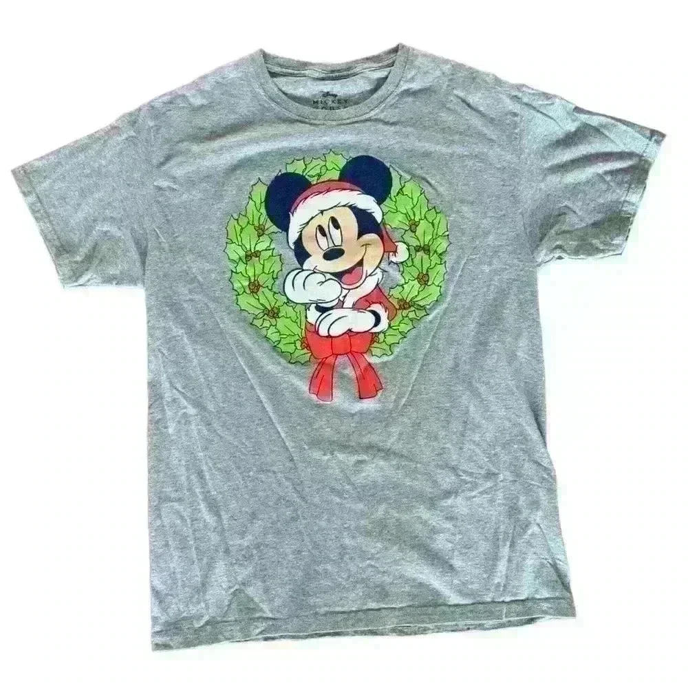 Disney Mickey Mouse Shirt Men's Christmas Santa Graphic Tee - Medium